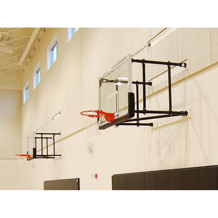 Gared Corner Mount Side-Fold Wall Mount Package with Glass Board 9′–12′ Wall-Mounted Basketball System P2500-9124GL
