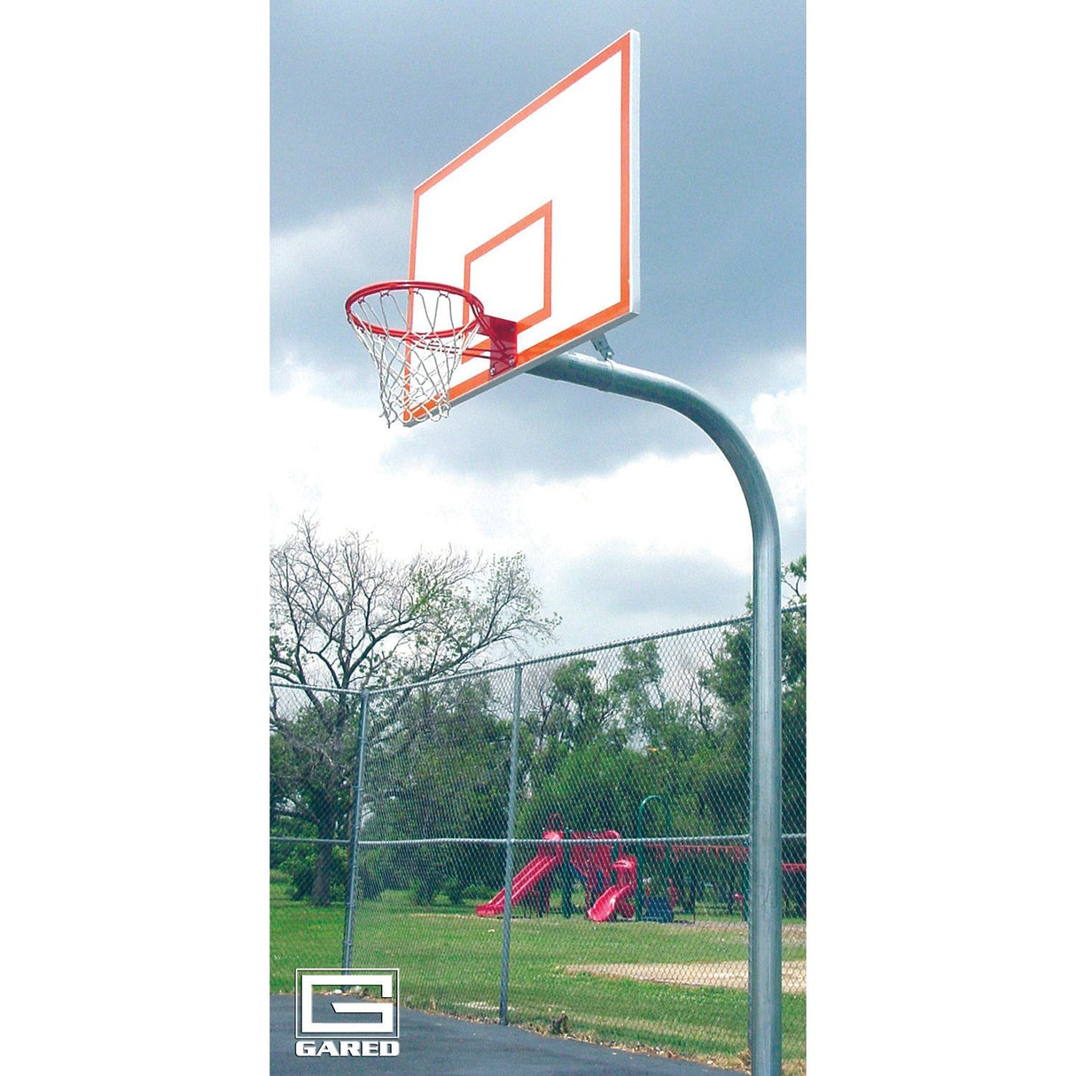 Gared Standard Duty 4-1/2″ O.D. Gooseneck Basketball Package with 42″ x 60″ Steel Backboard & Double Rim – PK4560