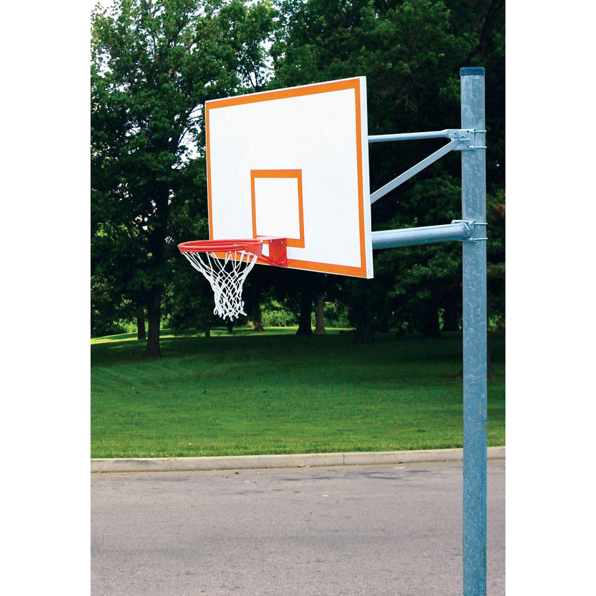 Gared Heavy Duty 5‑9/16" O.D. Straight Post Basketball Package with 42" x 72" Steel Backboard & Titan Fixed Double Rim – PK6051