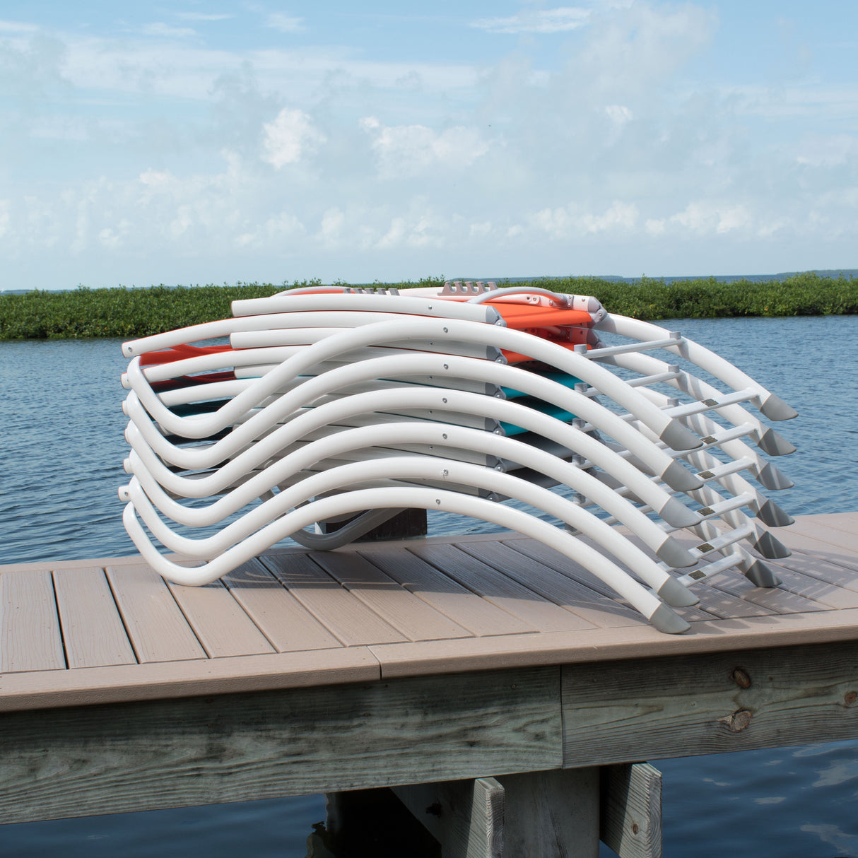 Arch Set of 2 Stackable Teal Sling Chaise Longer