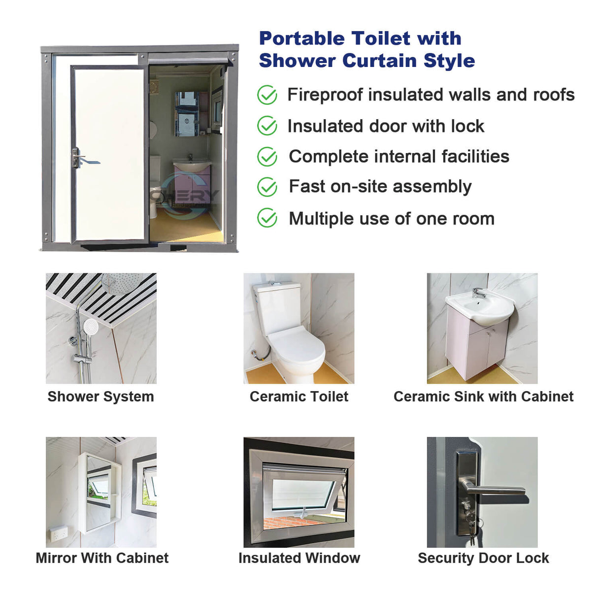 Chery Industrial Bastone Portable Toilet with Shower Curtain Style