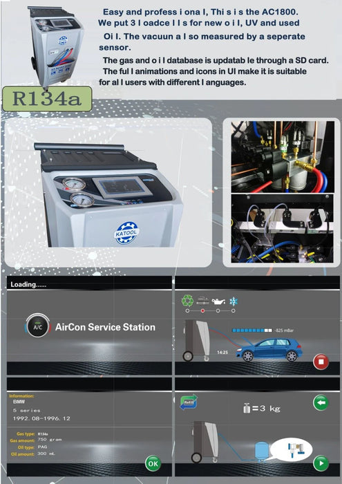 Katool Fully Automatic R-134A Recovery, Recycle & Recharge DUAL Machine KT-AC1800