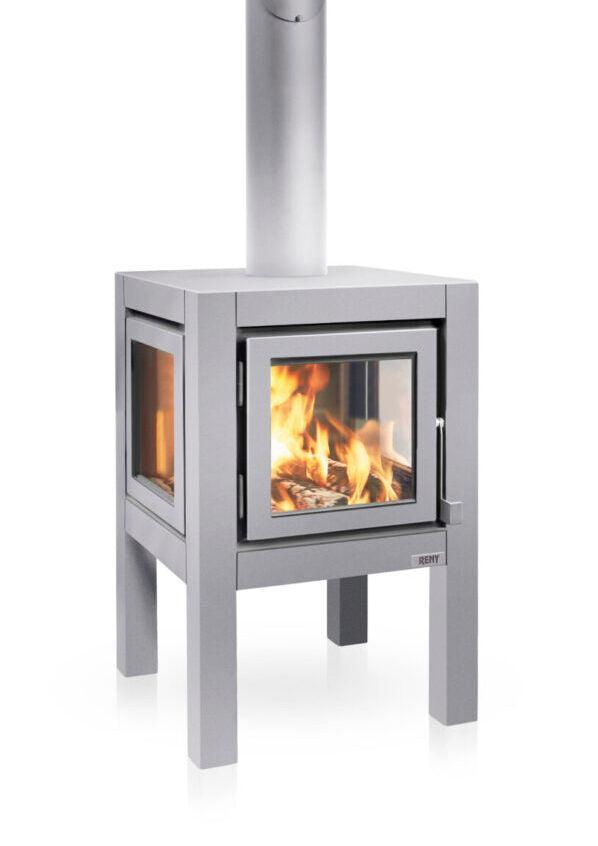 Quaruba L Mobile 4-Sided Glass Matte Stainless Steel Outdoor Fireplace QUARUBA-L-4-SS