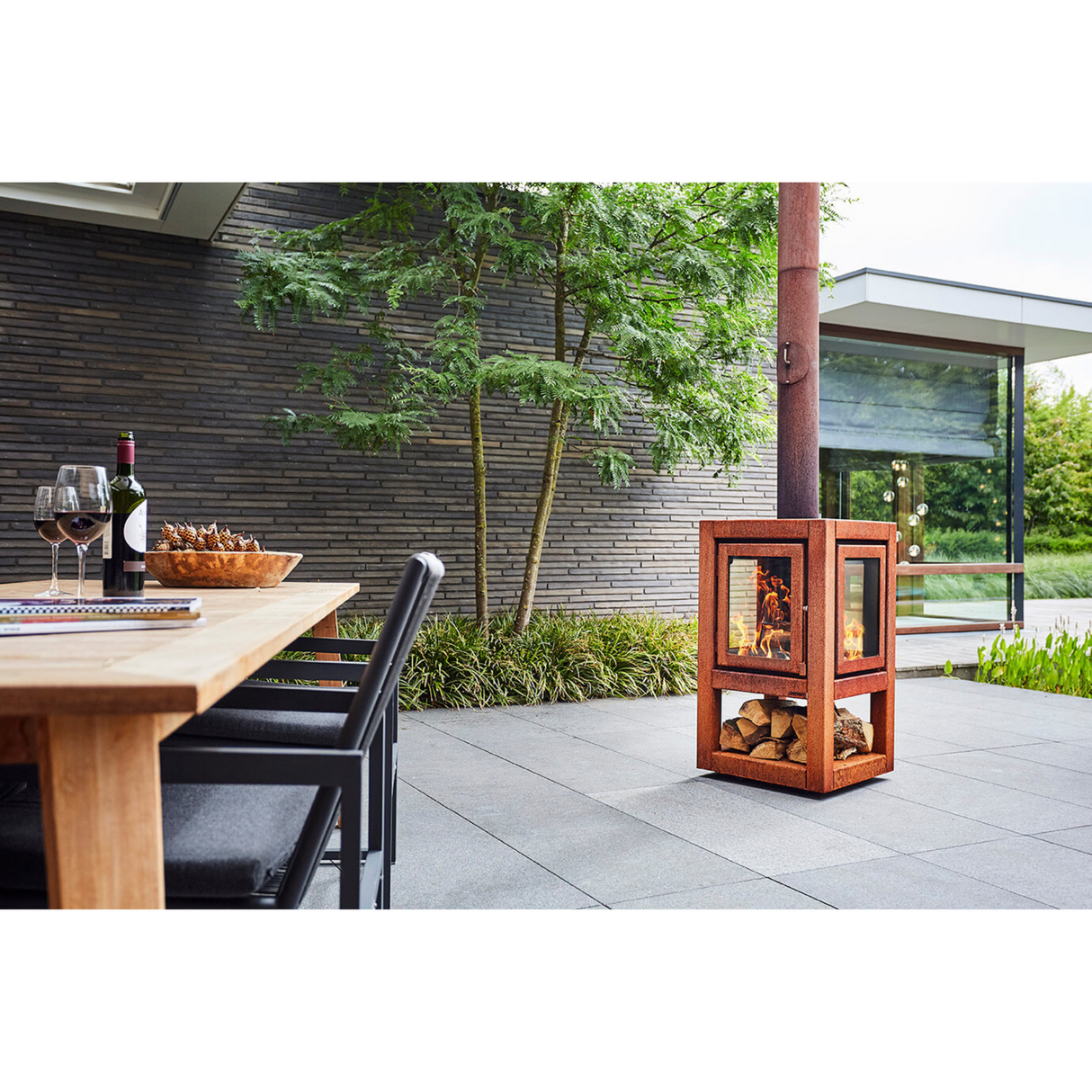 Quaruba XL Mobile 4-Sided Glass Matte Stainless Steel Outdoor Fireplace QUARUBA-XL-4-SS