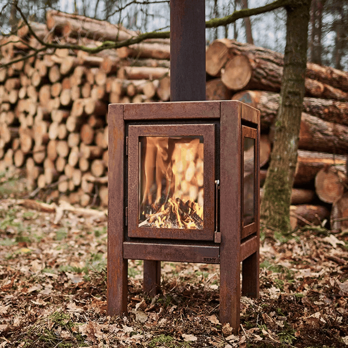 Quaruba XL Mobile 4-Sided Glass Matte Stainless Steel Outdoor Fireplace QUARUBA-XL-4-SS