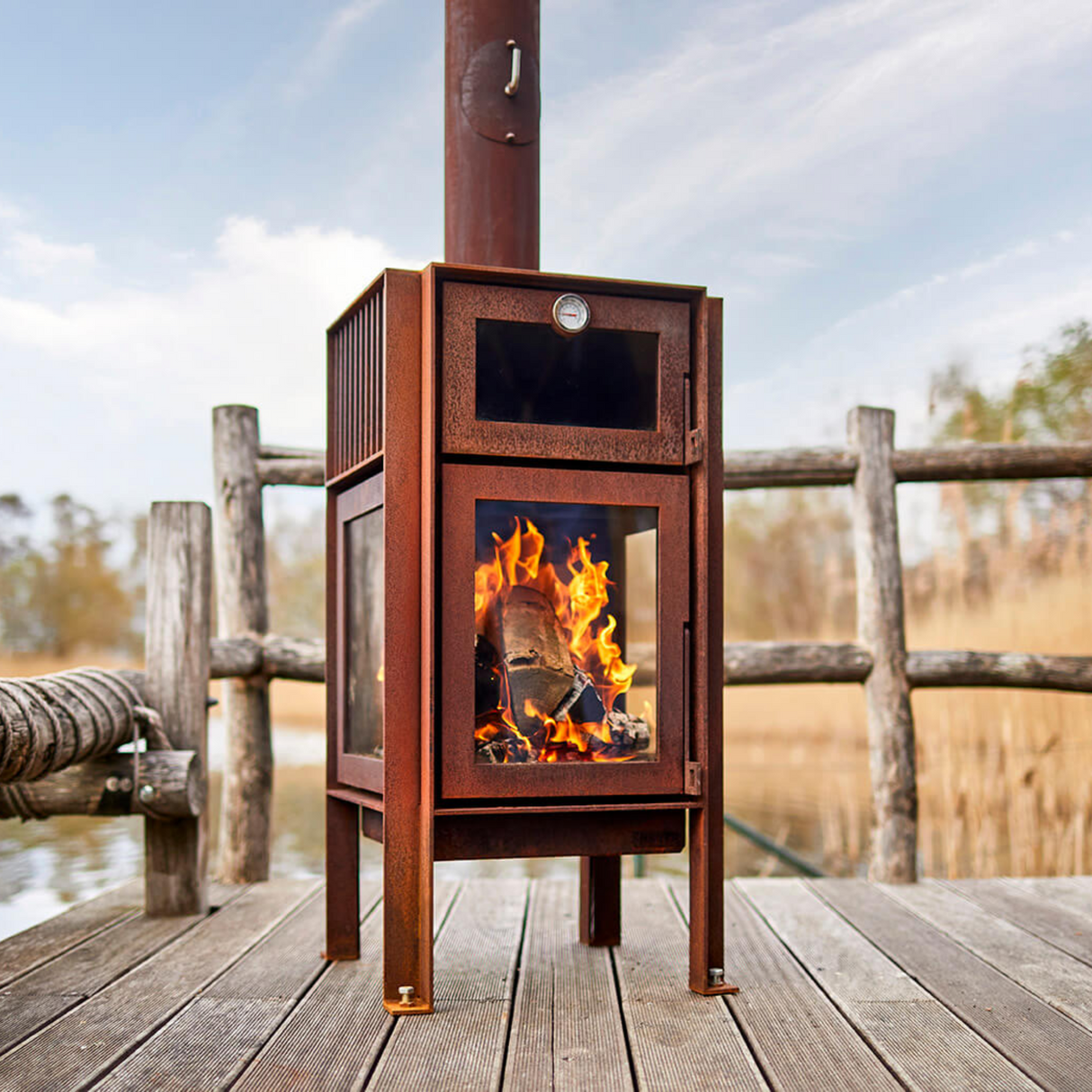 Quercus 3-Sided Glass Outdoor Fireplace with Oven QUERCUS