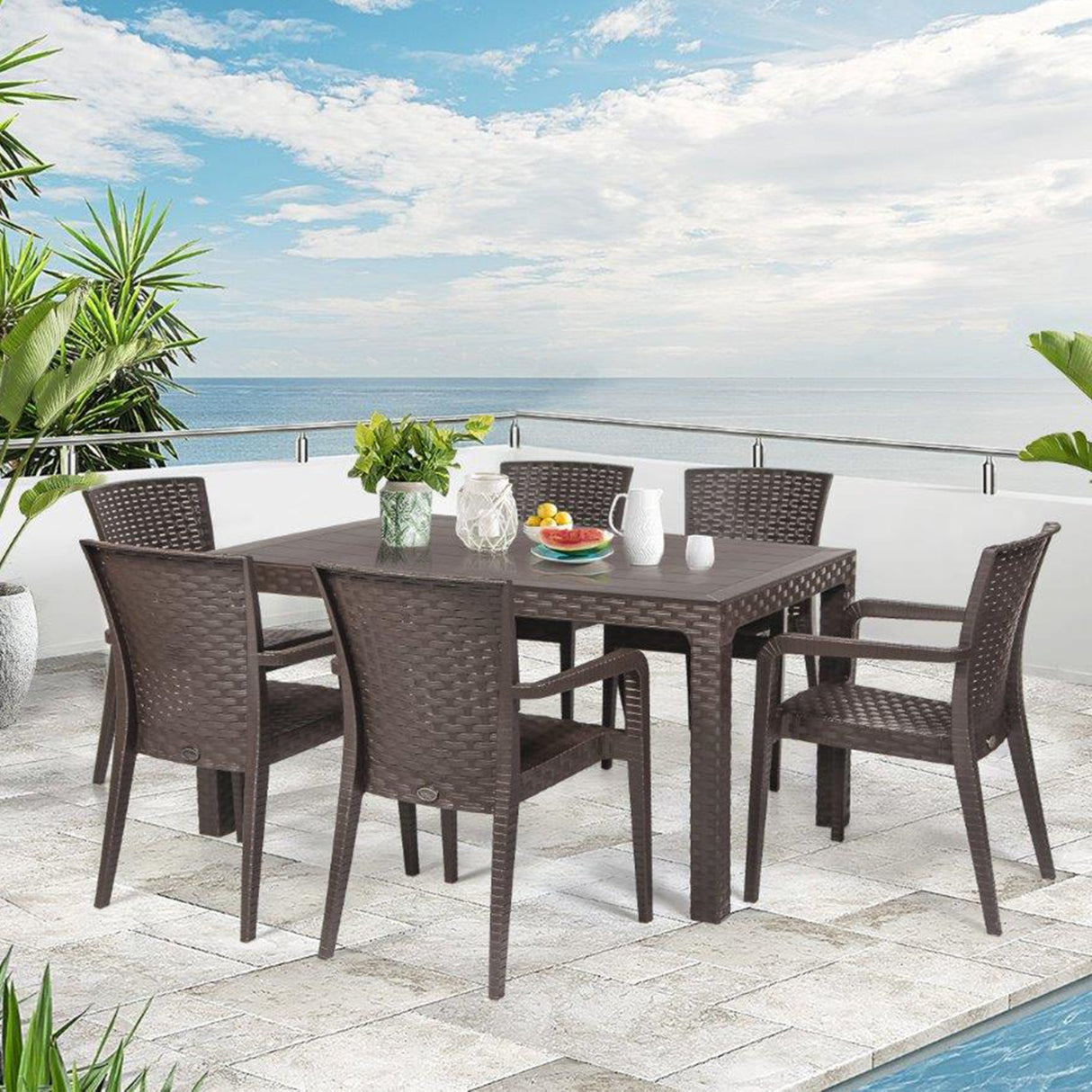 Rainbow Outdoor Alberta 7-Piece Dining Set-Brown