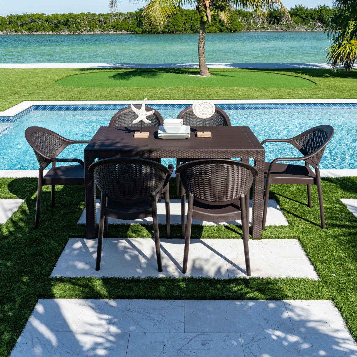 Rainbow Outdoor Mona 7-Piece Dining Set-Brown