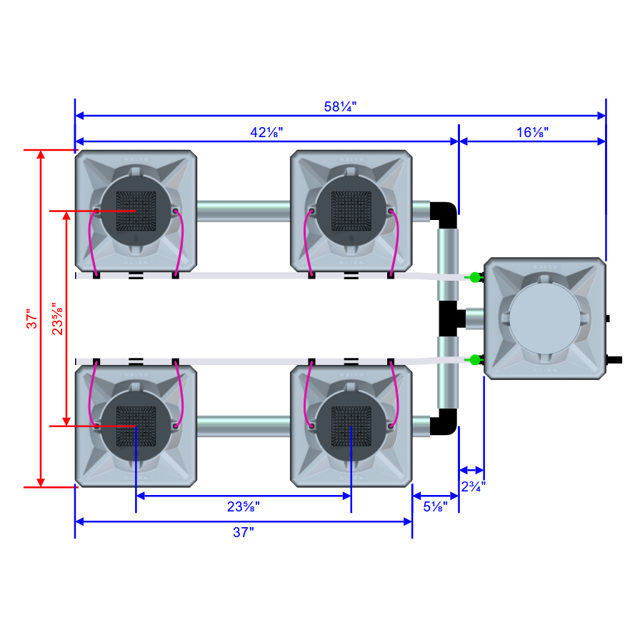 Alien Hydroponics AERO 4 Pot 2 Row Kit