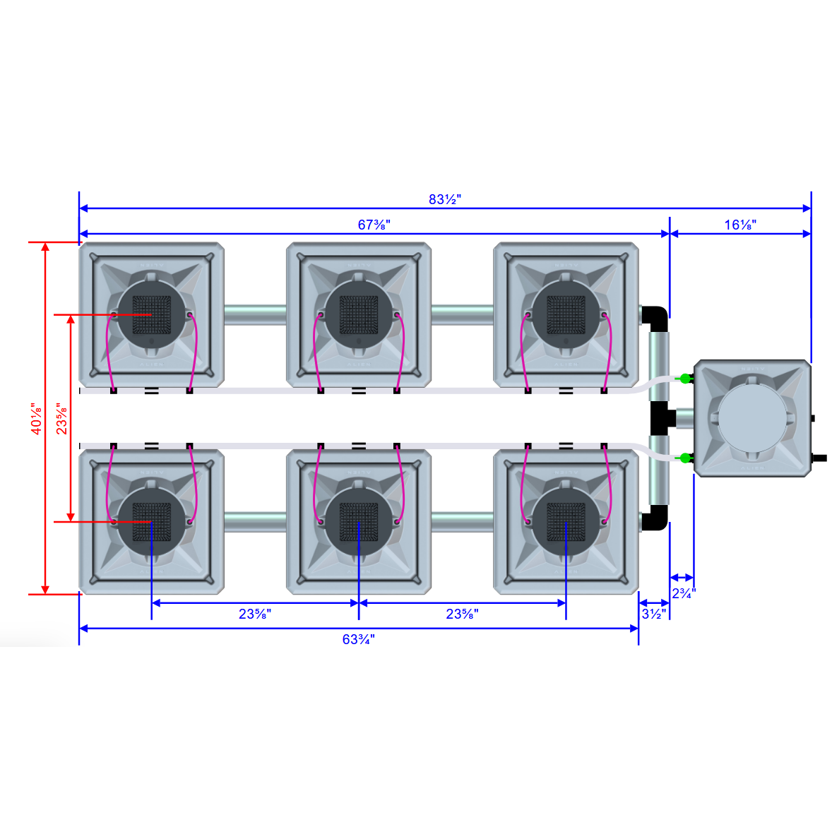 Alien Hydroponics AERO 6 Pot 2 Row Kit