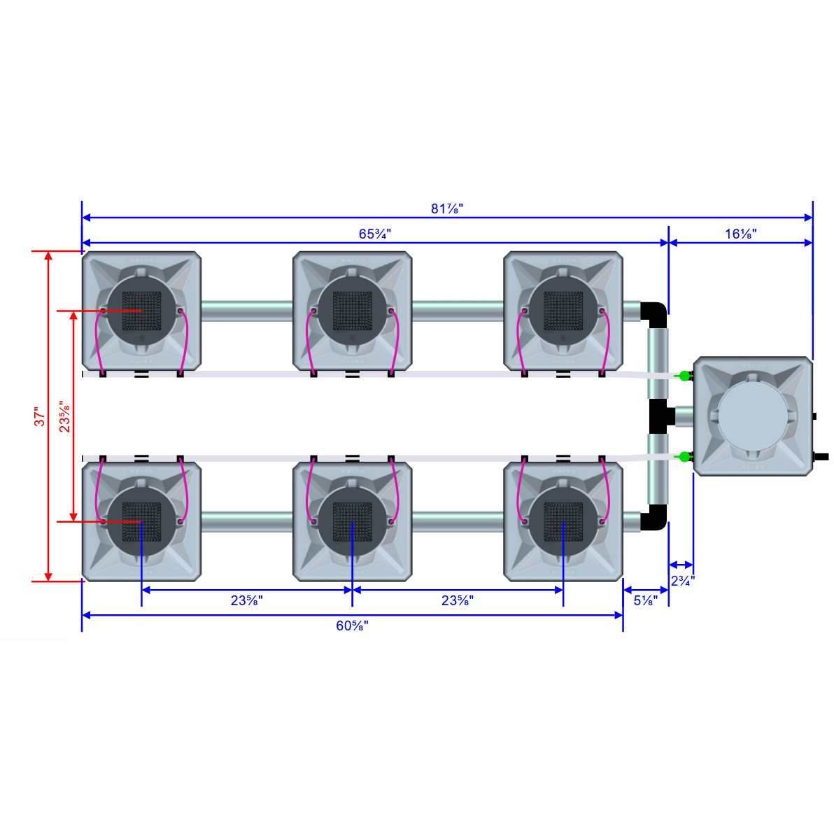Alien Hydroponics AERO 6 Pot 2 Row Kit