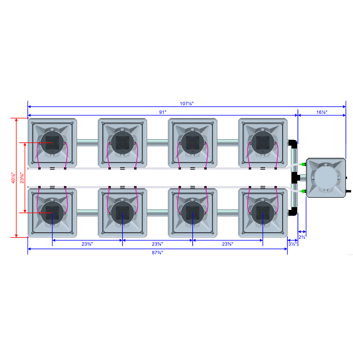 Alien Hydroponics AERO 8 Pot 2 Row Kit