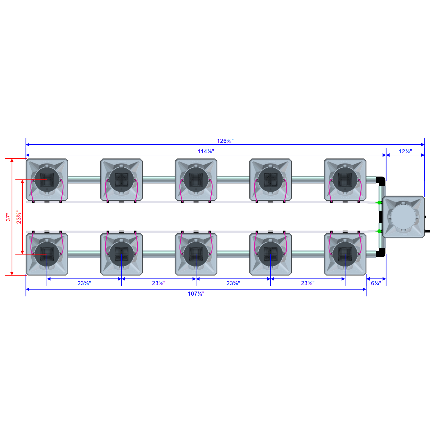 Alien Hydroponics AERO 10 Pot 2 Row Kit