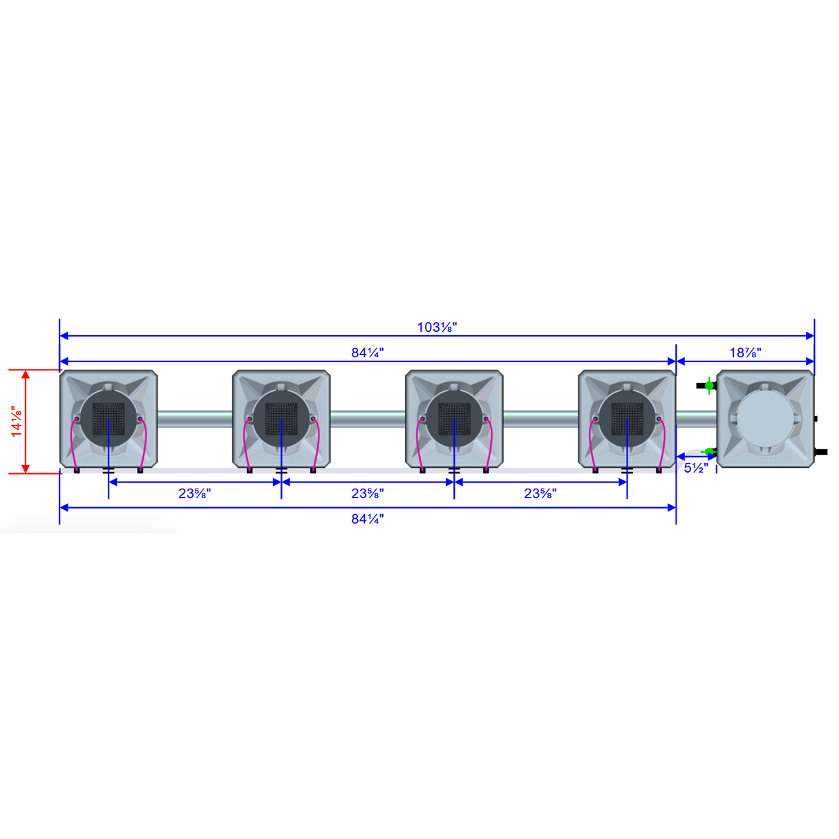 Alien Hydroponics AERO 4 Pot 1 Row Kit