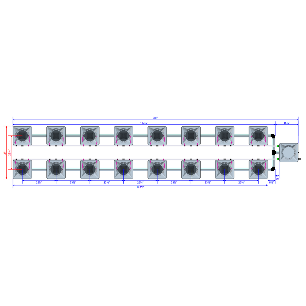Alien Hydroponics AERO 16 Pot 2 Row Kit