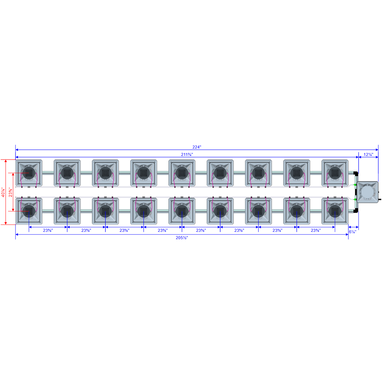 Alien Hydroponics AERO 18 Pot 2 Row Kit
