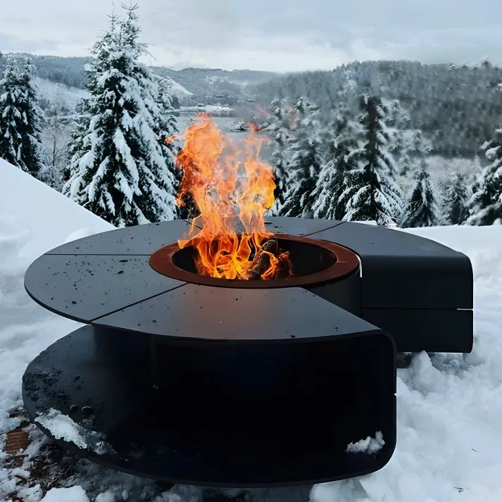 HearthArtSinn Volcano 14 Outdoor Stainless Gas Fireplace Steel Wood Fire Pit