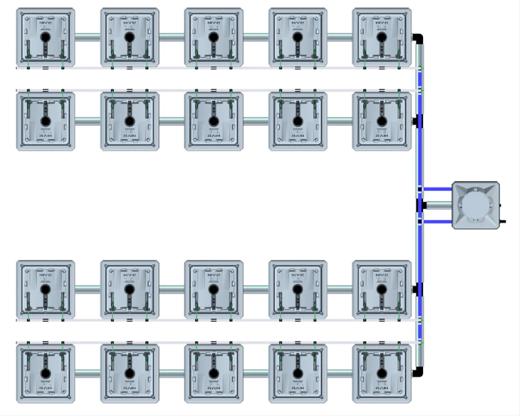 Alien Hydroponics RAIN 20 Pot 4 Row Kit
