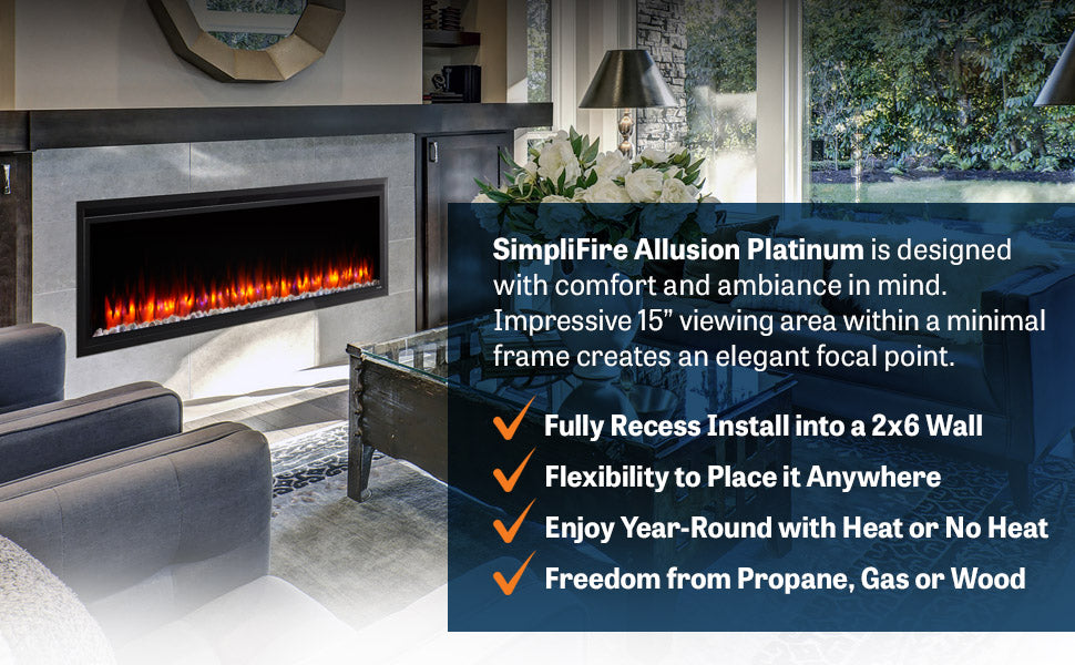SimpliFire Allusion Platinum 60-Inch Wall Mount/Recessed Linear Electric Fireplace