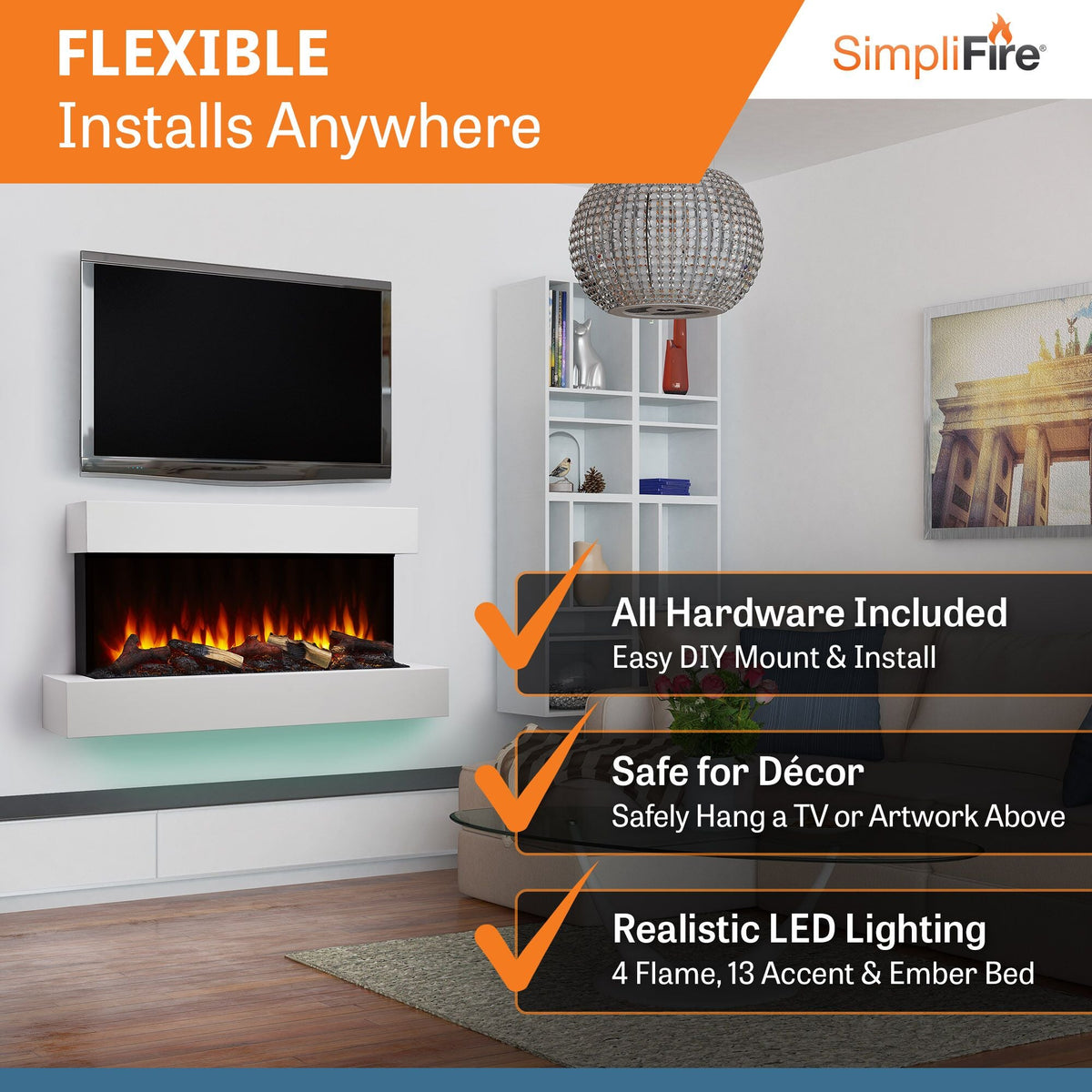 SimpliFire Format 43-Inch Floating Mantel Wall Mount Linear Electric Fireplace