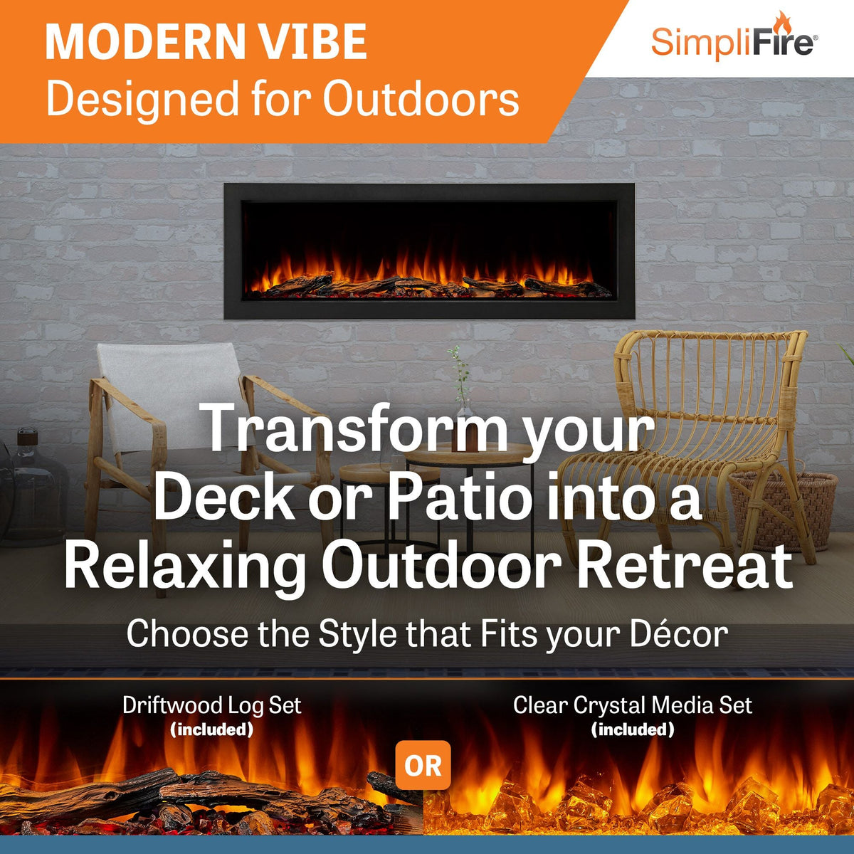 SimpliFire Forum Outdoor 55-Inch Built-In/Recessed Linear Electric Fireplace