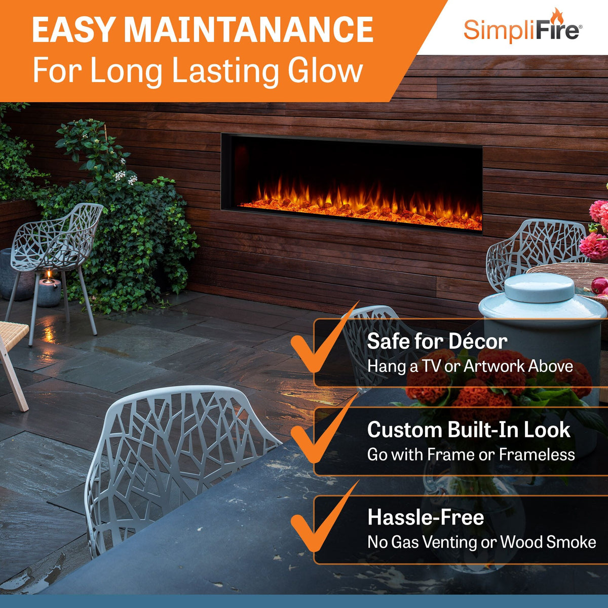 SimpliFire Forum Outdoor 55-Inch Built-In/Recessed Linear Electric Fireplace
