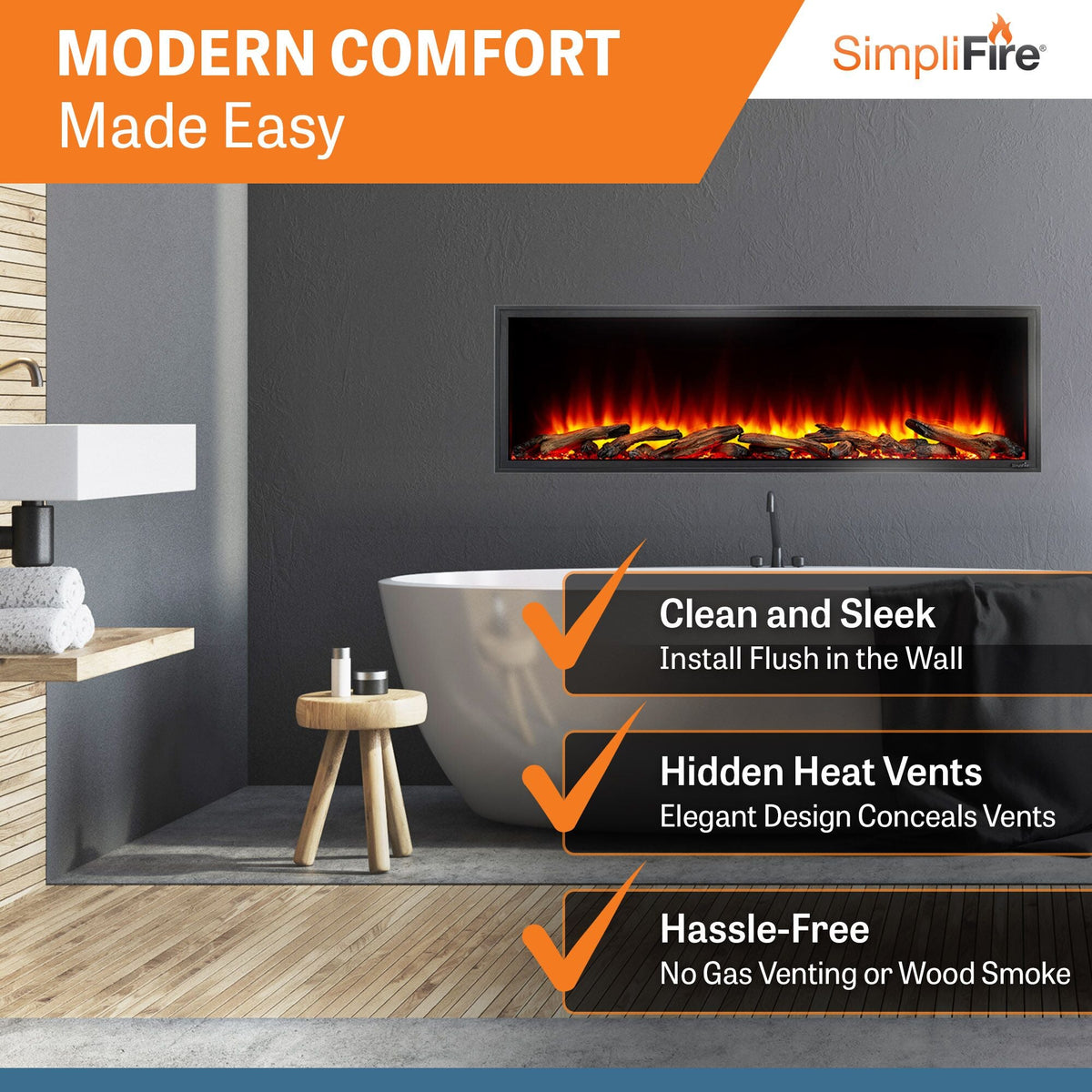 SimpliFire Scion 55-Inch Built-In Linear Electric Fireplace