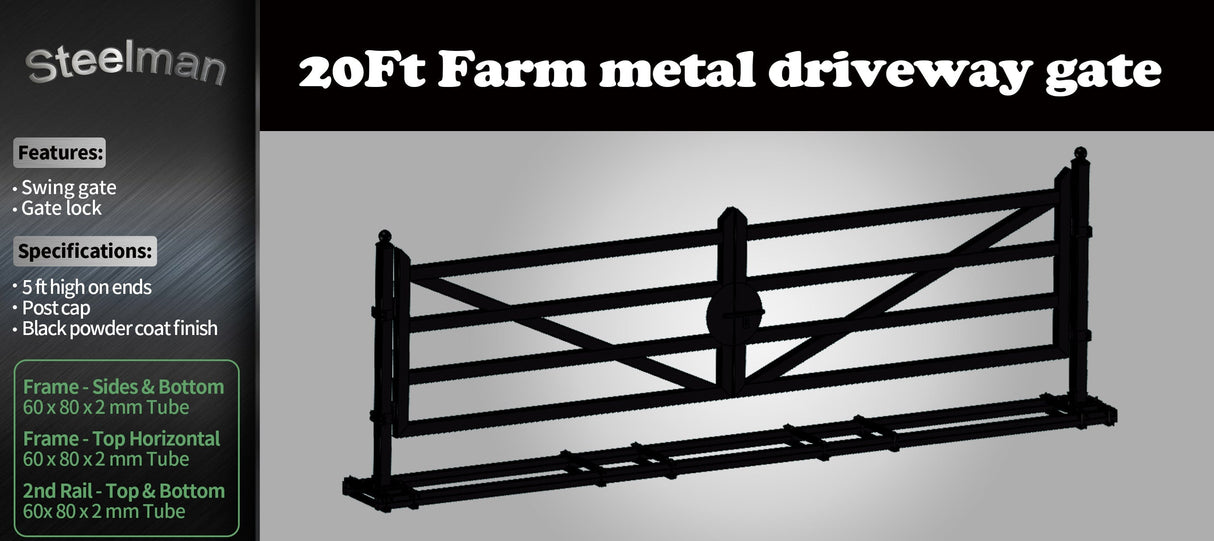 Chery Industrial 20ft Farm Metal Driveway Gate with Diagonal Tubes