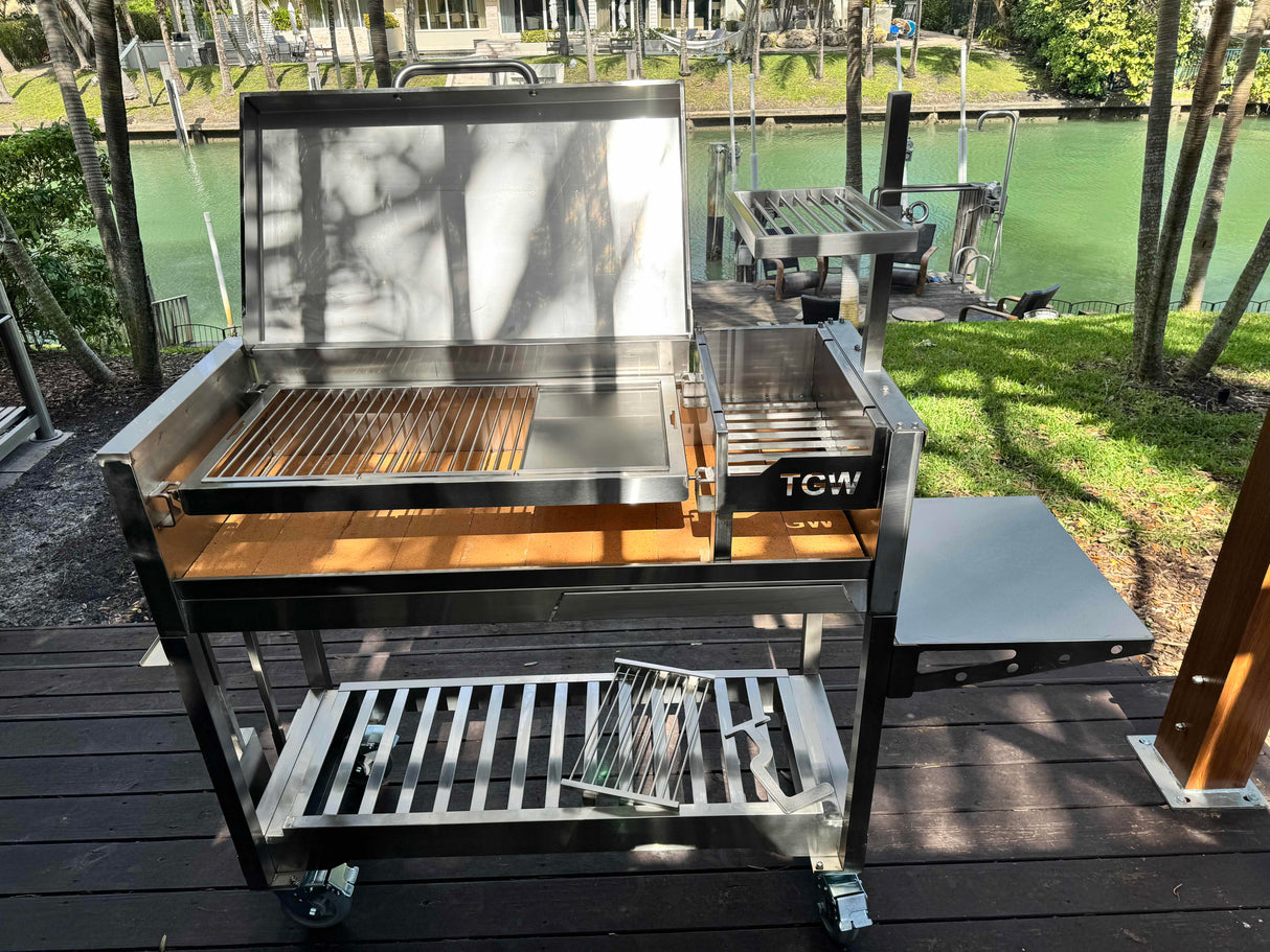 Tagwood BBQ Argentine Wood Fire & Charcoal Gaucho Grill BBQ18SS Stainless Steel Freestanding Grill with Shovel Poker & Heavy-Duty Casters for Mobility PRE-ORDER