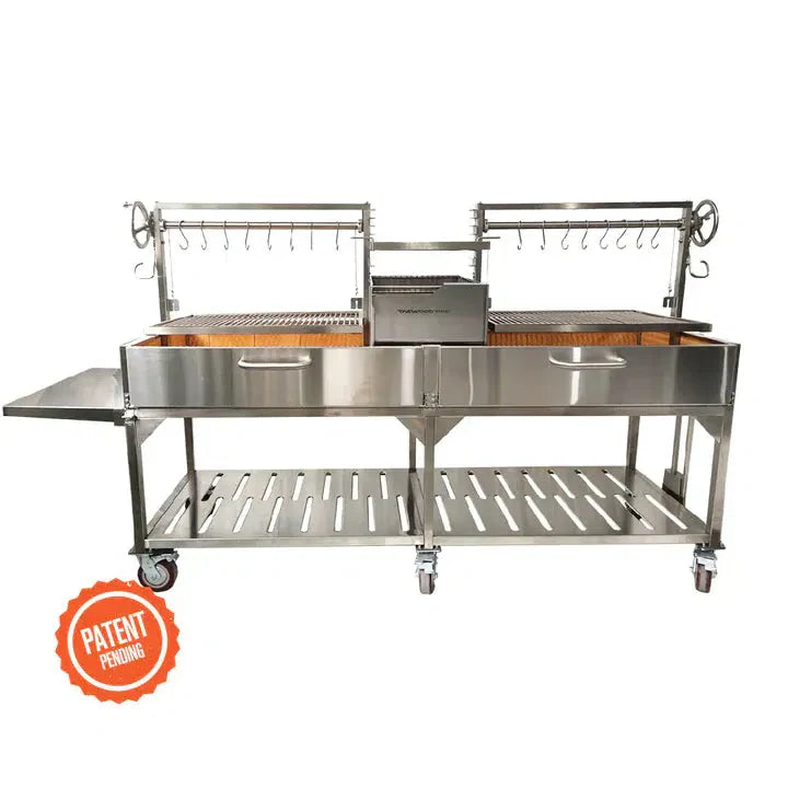 Tagwood BBQ Double Argentine Santa Maria 116" Stainless Steel Wood Fire and Charcoal Grill BBQ24SS