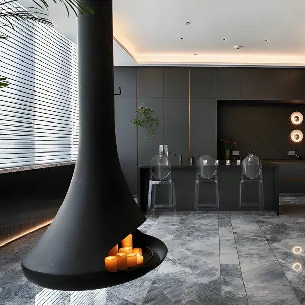 HearthArtSinn Shine 4 Luxury Hanging Trumpet Curved Fireplace