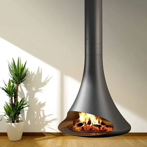 HearthArtSinn Shine 4 Luxury Hanging Trumpet Curved Fireplace