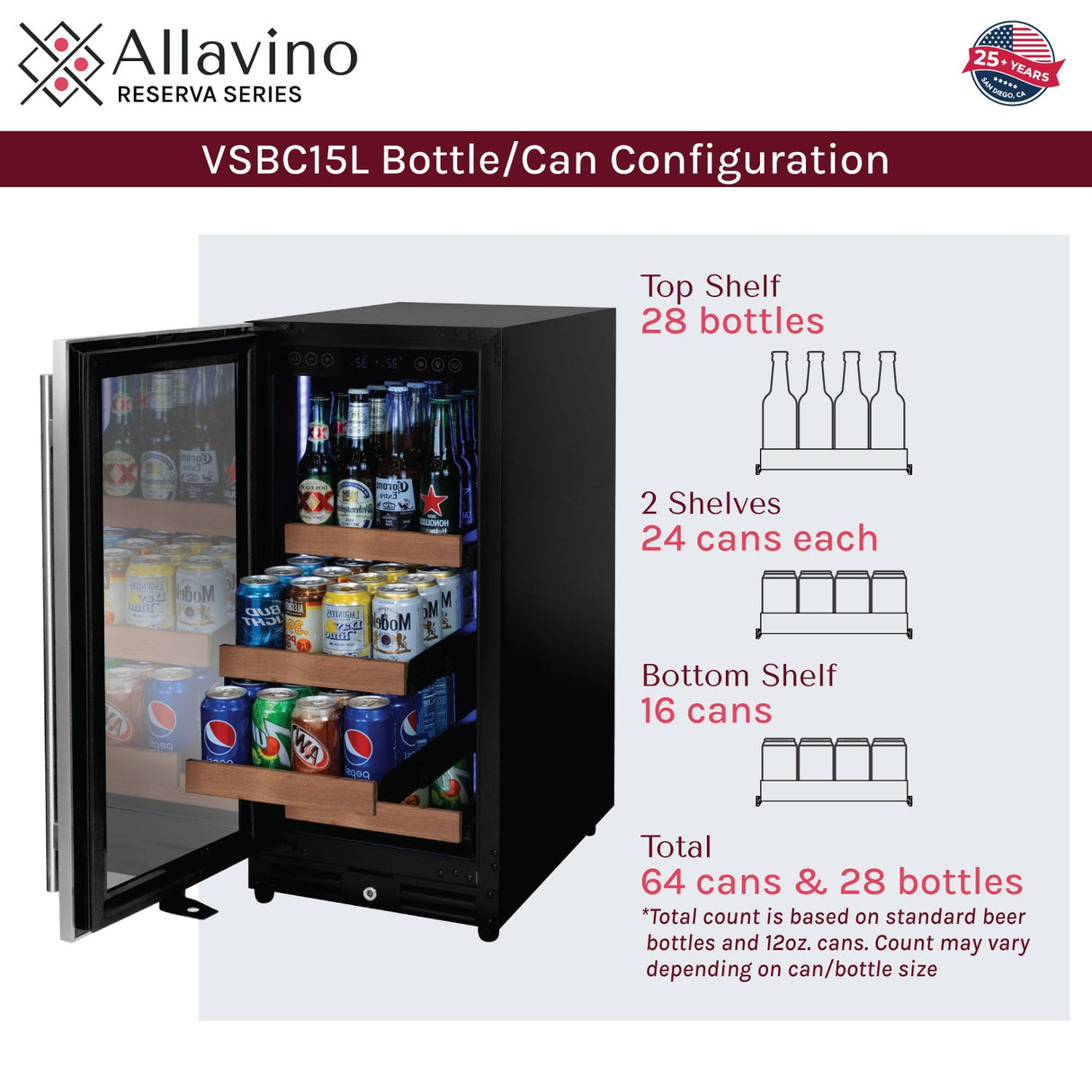Allavino 15" Wide Reserva Series Stainless Steel Left Hinge Beverage Center