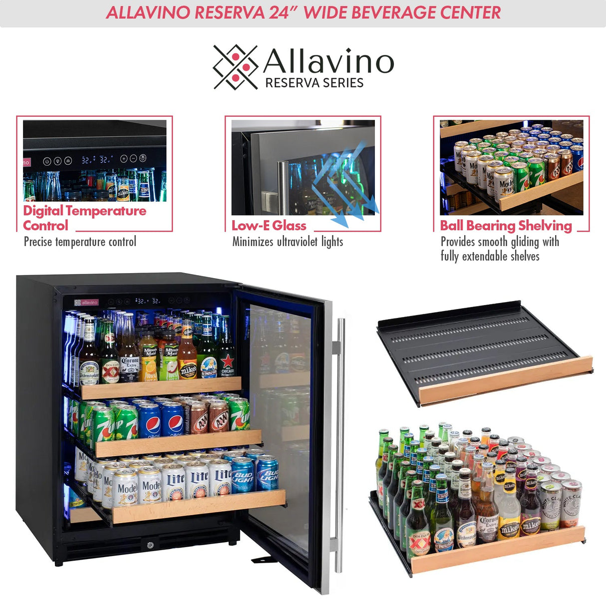 Allavino Reserva Series 46.8” Stainless Steel Side‑by‑Side Beverage Center BF 2X‑VSBC24L‑SS