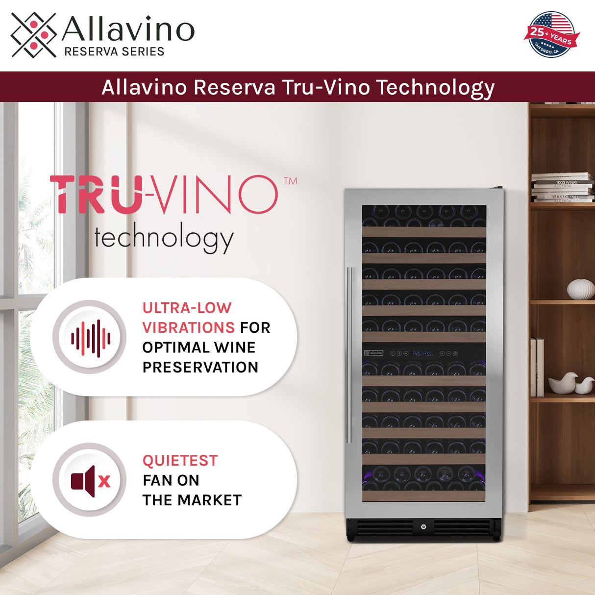 Allavino Reserva Series 119 Bottle 55" Tall Dual Zone Right Hinge Stainless Steel Wine Refrigerator