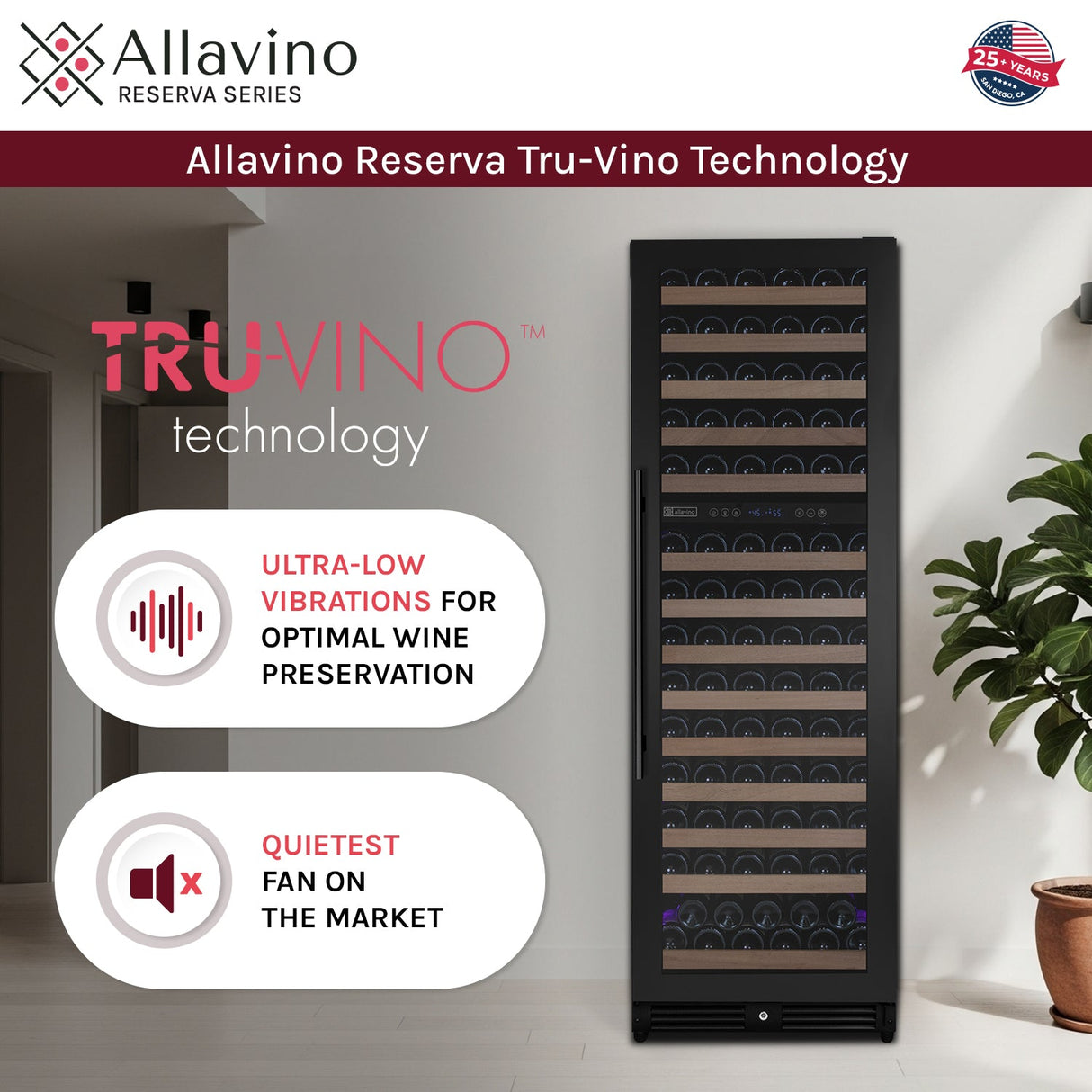 Allavino Reserva Series 154 Bottle 71" Tall Dual Zone Built-in Left Hinge Wine Refrigerator with Black Metal Door