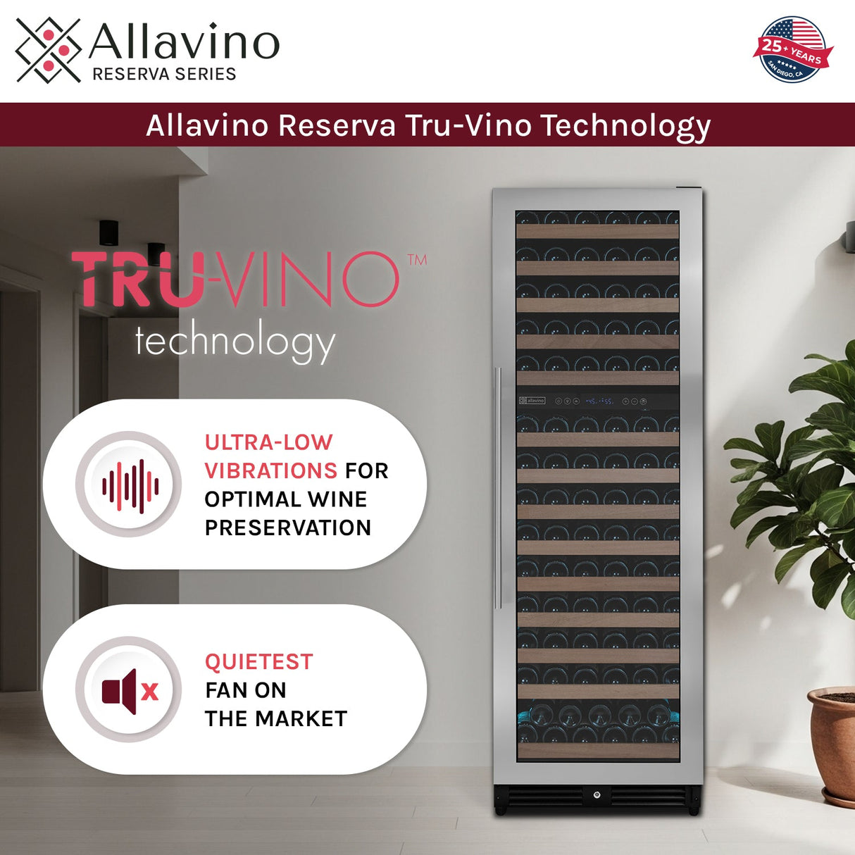 Allavino Reserva Series 154 Bottle 71" Tall Dual Zone Left Hinge Stainless Steel Wine Refrigerator