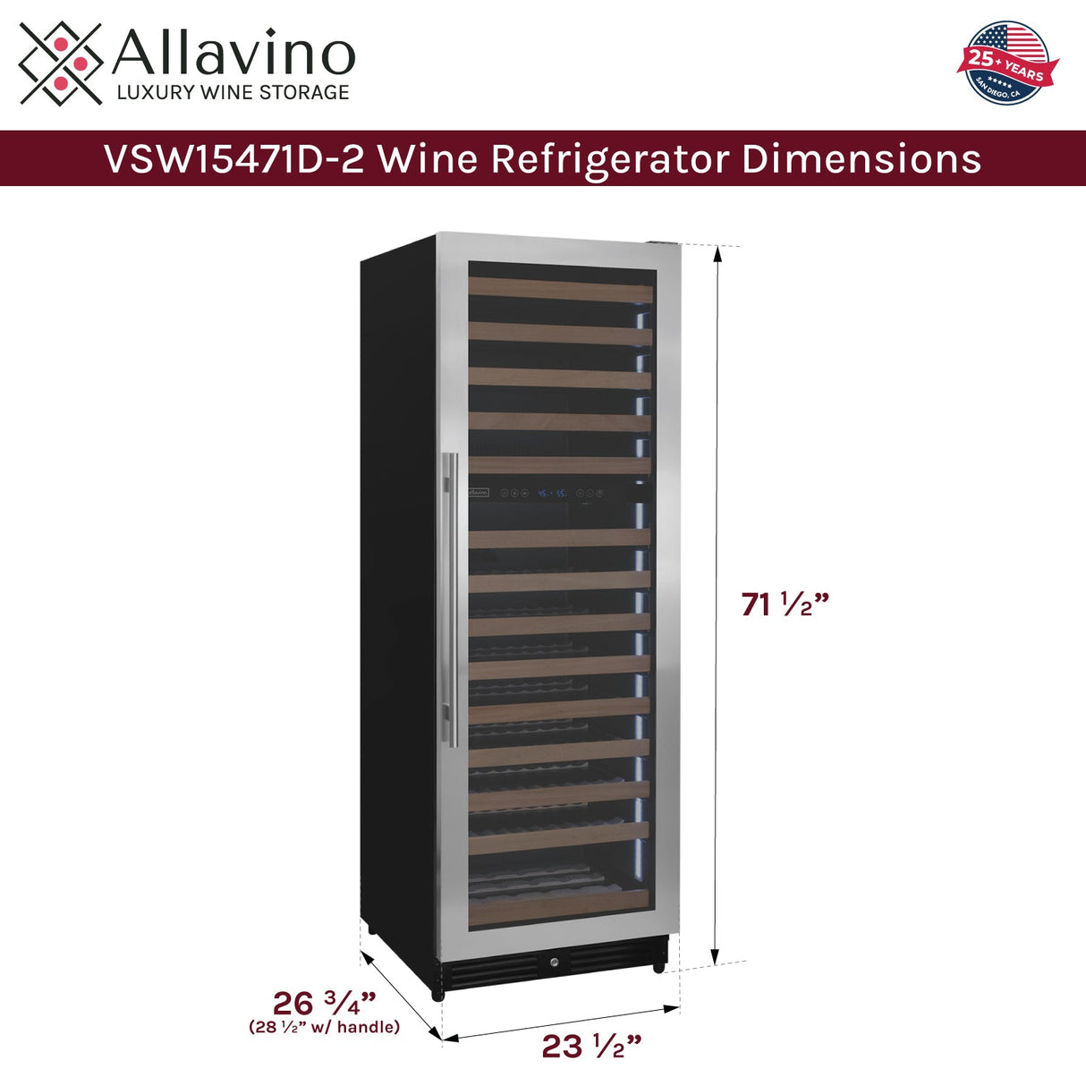Allavino Reserva Series 154 Bottle 71" Tall Dual Zone Right Hinge Stainless Steel Wine Refrigerator