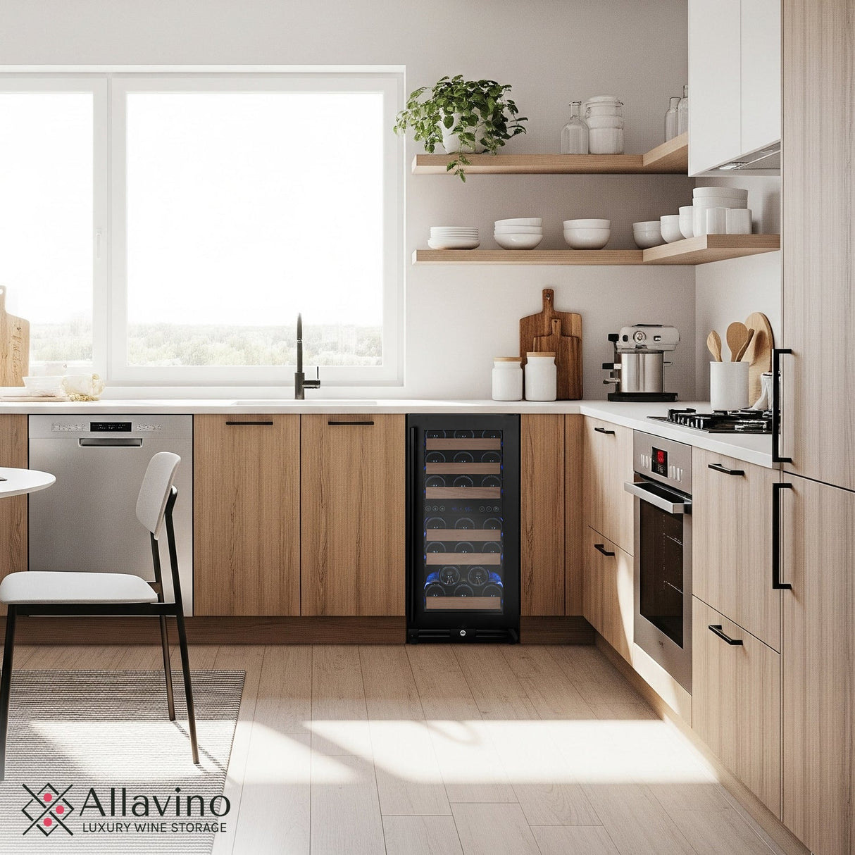Allavino 15" Wide Reserva Series 30-Bottle Dual Zone Black Right Hinge Wine Refrigerator
