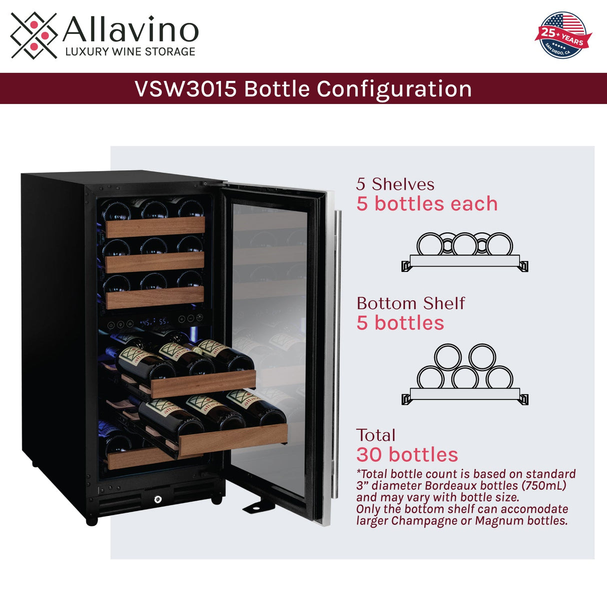 Allavino Reserva 15" Wide 30-Bottle Dual Zone Stainless Steel Right Hinge Wine Refrigerator VSW3015D-2SR