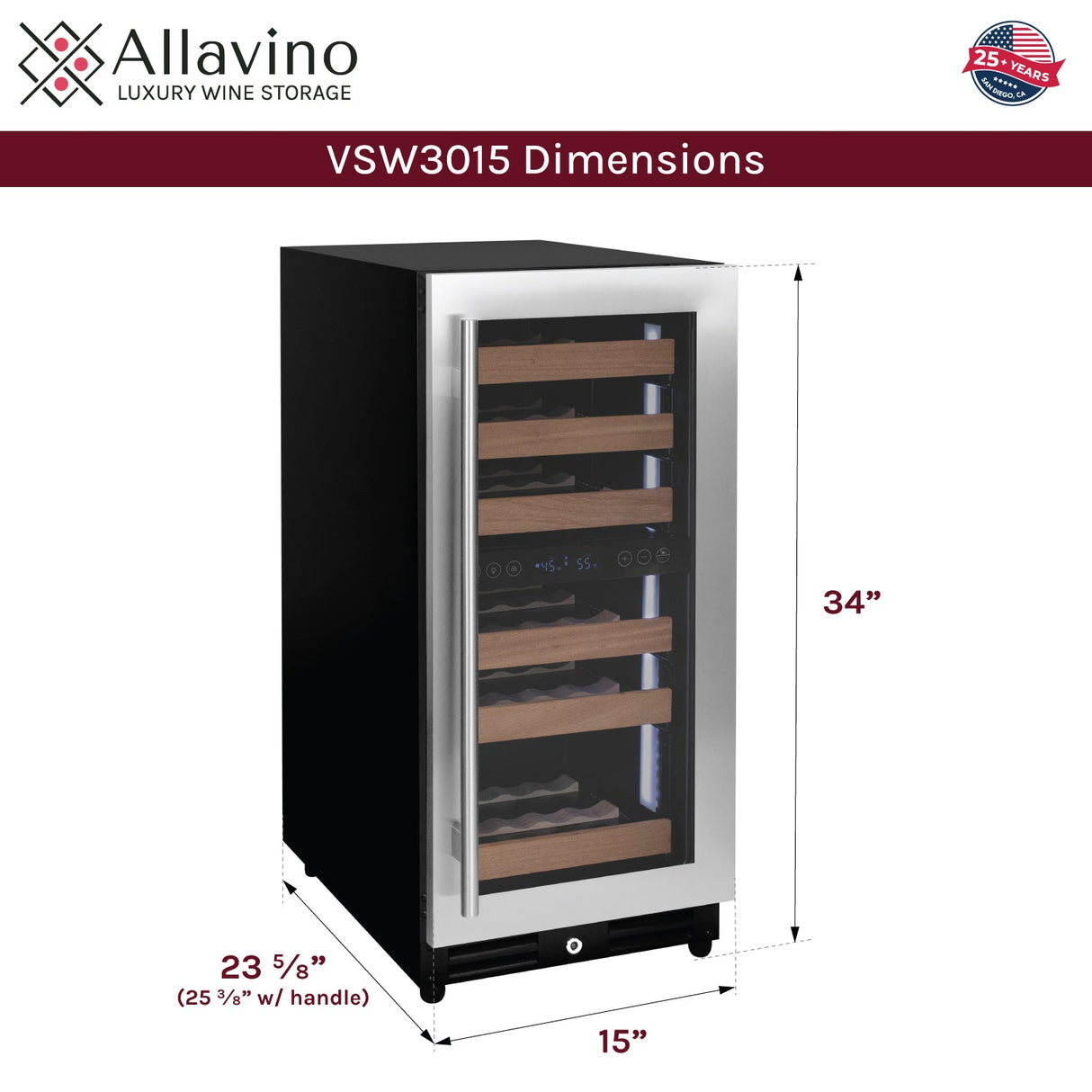 Allavino Reserva 15" Wide 30-Bottle Dual Zone Stainless Steel Right Hinge Wine Refrigerator VSW3015D-2SR