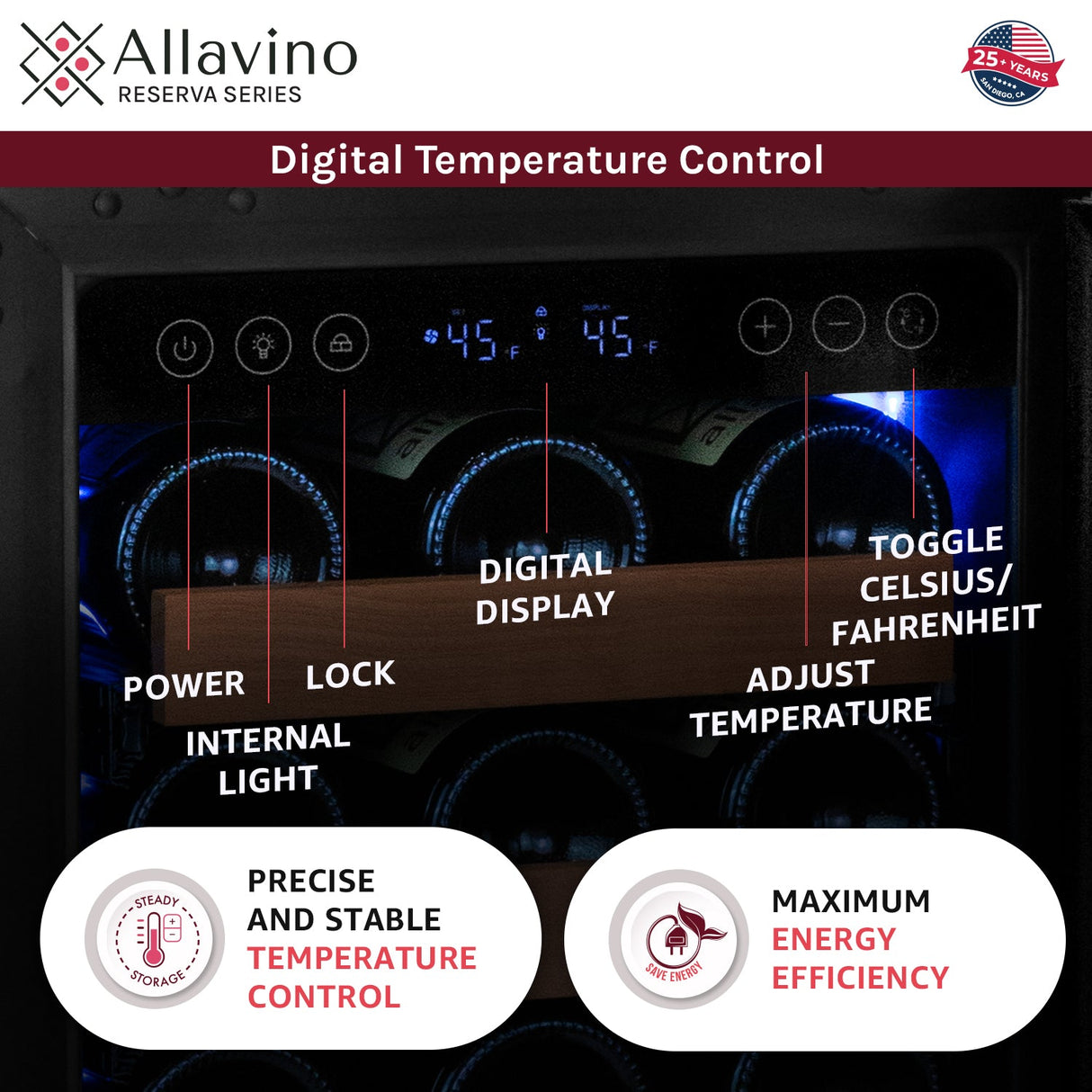 Allavino 15" Wide Reserva Series 30 Bottle Single Zone Stainless Steel Right Hinge Wine Refrigerator