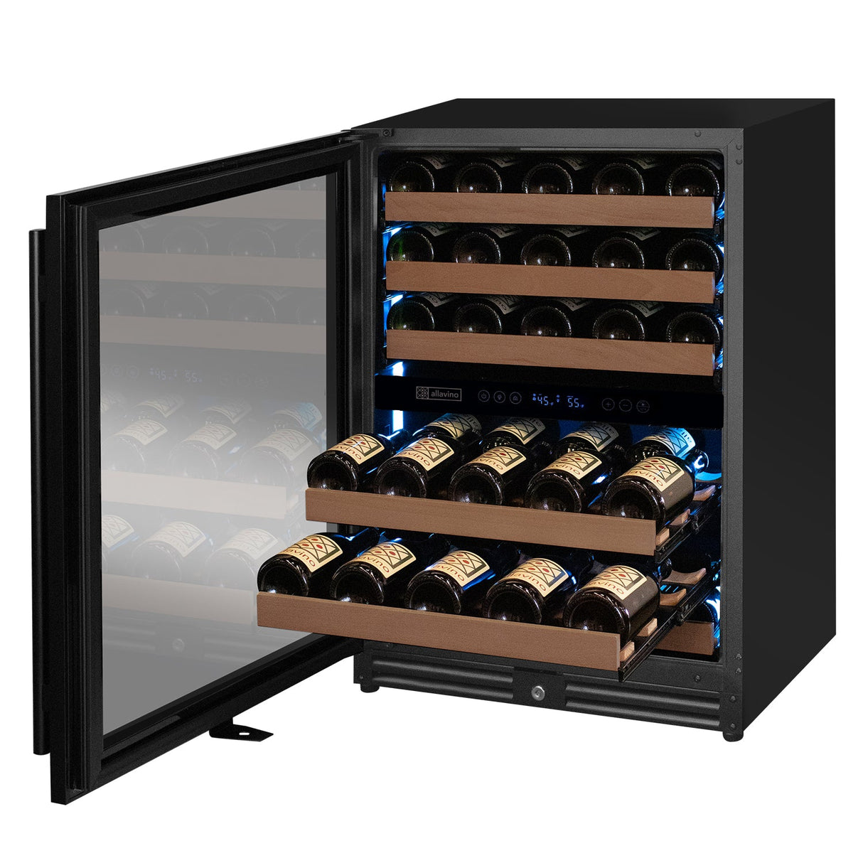 Allavino Reserva Series 51-Bottle Dual Zone Built-In Luxury Wine Refrigerator with Black Door Left Hinge VSW5134D-2BL