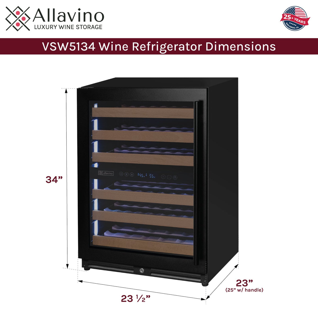 Allavino Reserva Series 51-Bottle Dual Zone Built-In Luxury Wine Refrigerator with Black Door Left Hinge VSW5134D-2BL