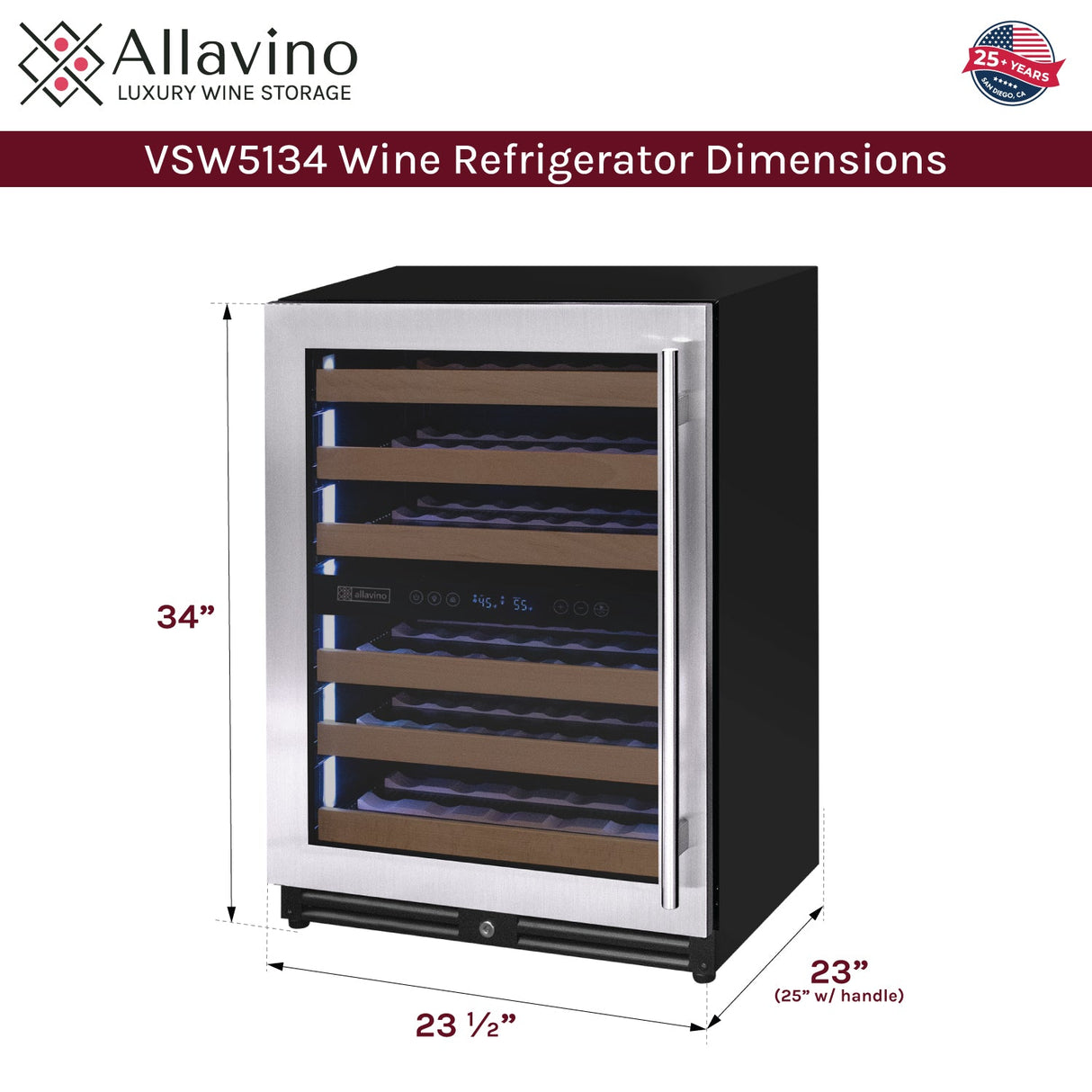 Allavino Reserva Series 51-Bottle Dual Zone Built-In Luxury Wine Refrigerator with Stainless Steel Door Left Hinge VSW5134D-2SL