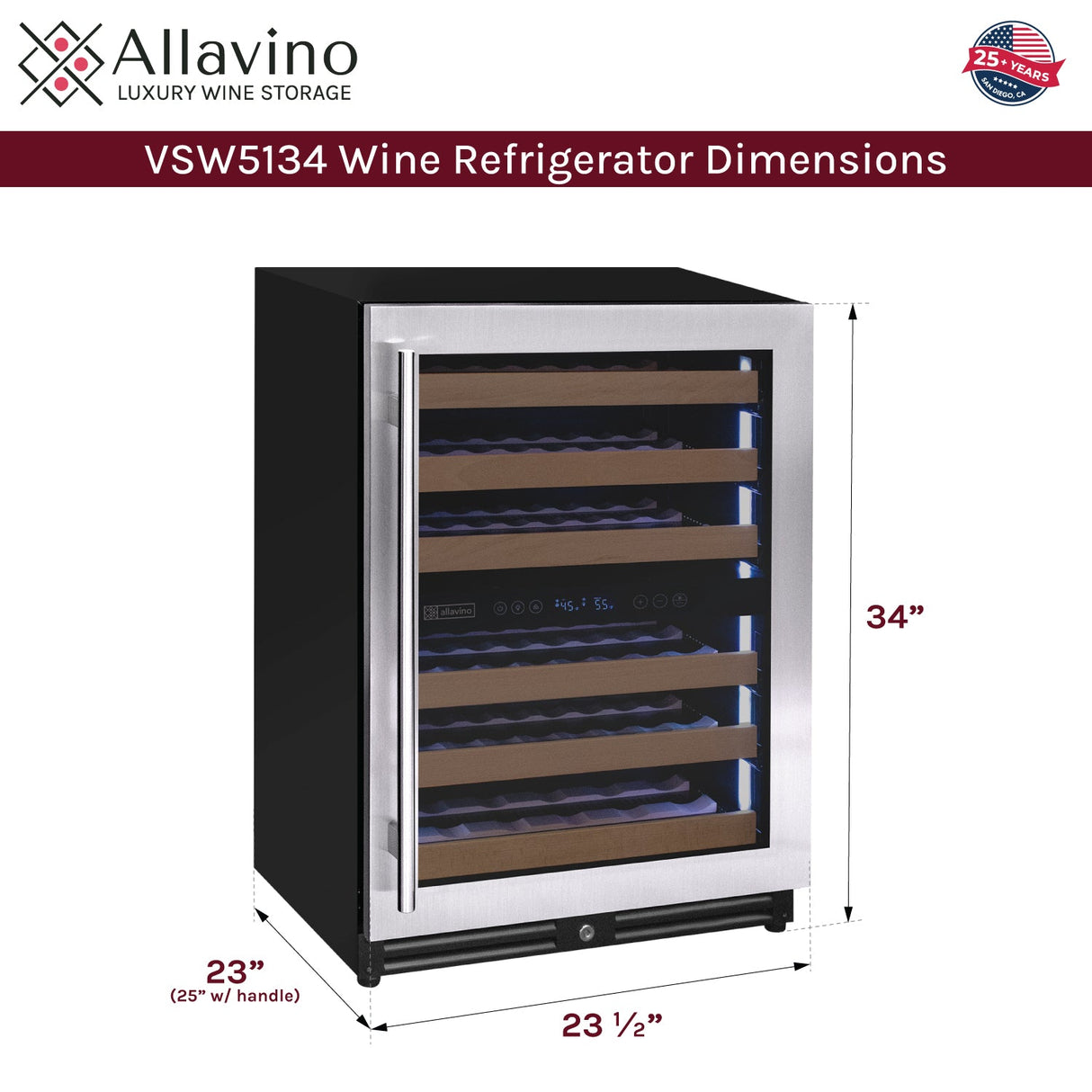 Allavino Reserva Series 51‑Bottle Dual Zone Built‑In Luxury Wine Refrigerator with Stainless Steel Door Right Hinge VSW5134D‑2SR