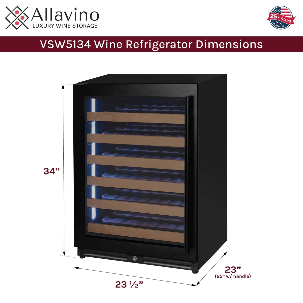Allavino Reserva Series 51‑Bottle Single Zone Built‑In Luxury Wine Refrigerator with Black Door Left Hinge VSW5134S‑1BL