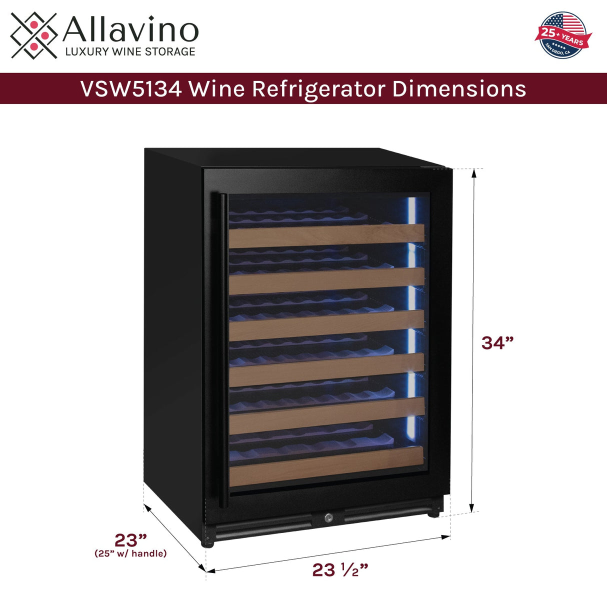 Allavino Reserva Series 51‑Bottle Single Zone Built‑In Luxury Wine Refrigerator with Black Door Right Hinge VSW5134S‑1BR