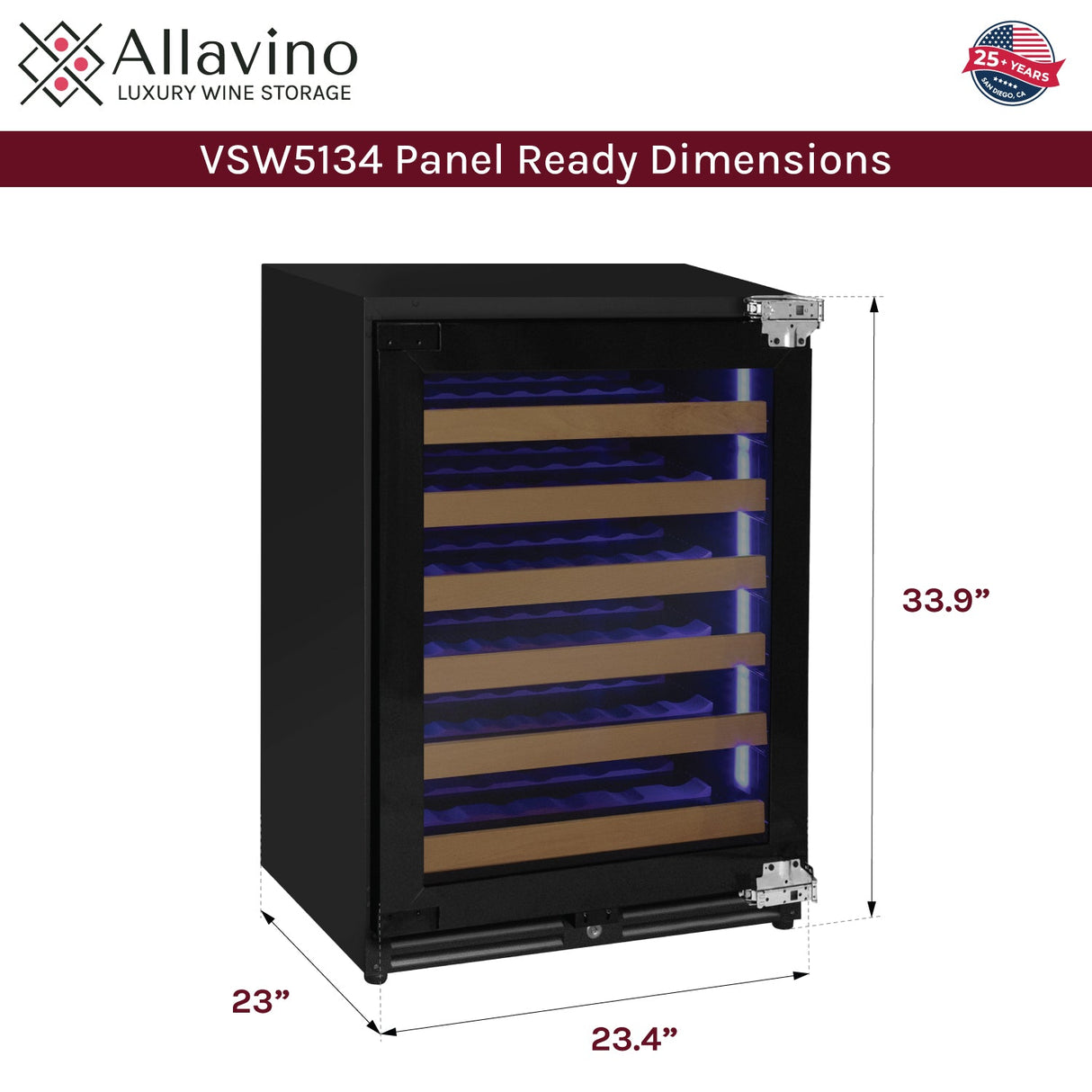 Allavino Reserva Series 51″ Single Zone Built-In Luxury Wine Refrigerator with Panel-Ready Overlay Door Right Hinge