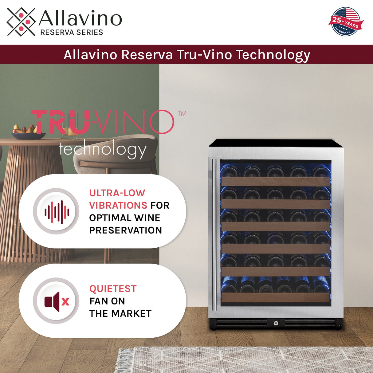 Allavino Reserva Series 51‑Bottle Single Zone Built‑In Luxury Wine Refrigerator with Stainless Steel Door Left Hinge VSW5134S‑1SL